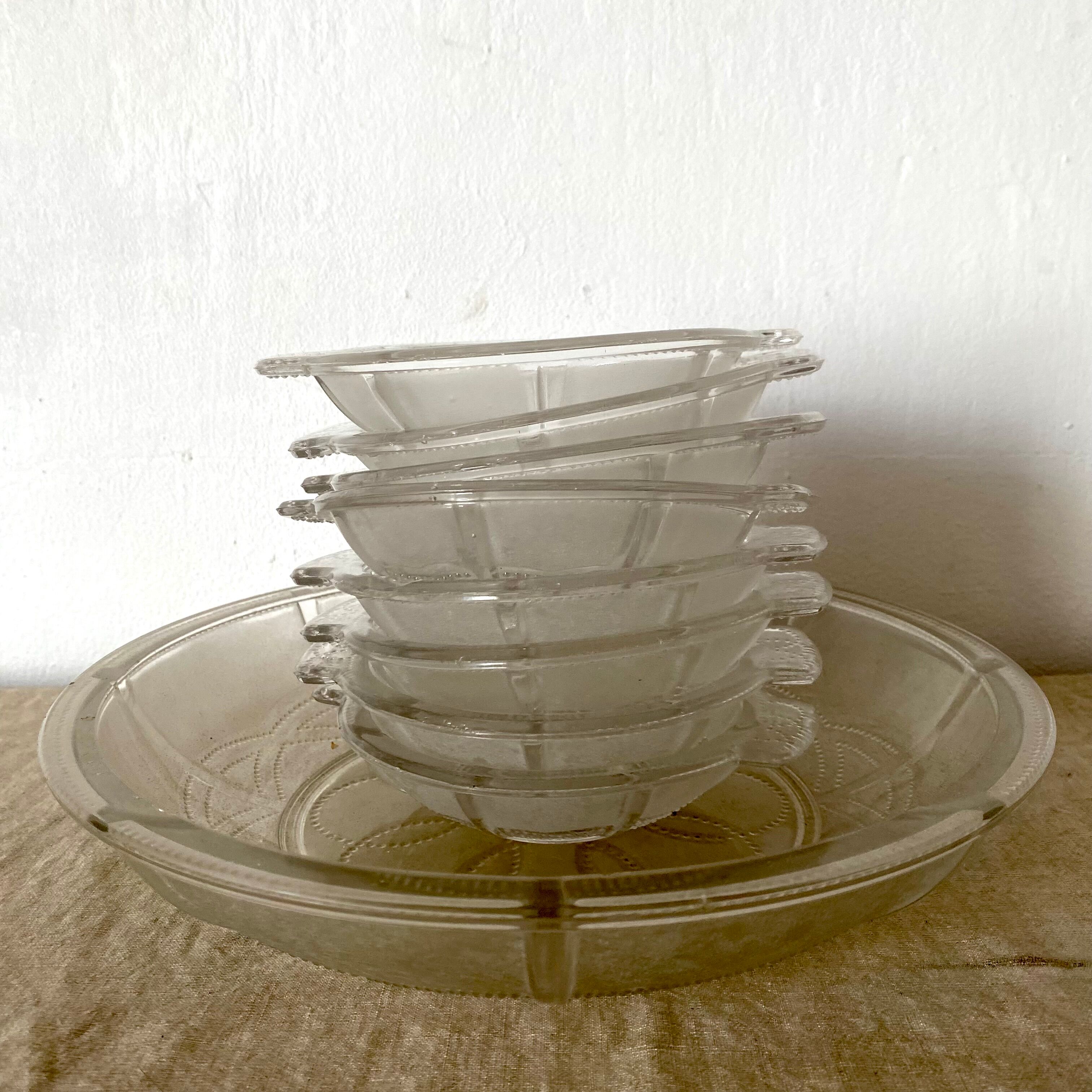 Vintage fruit salad set in glass, bowls and salad bowl