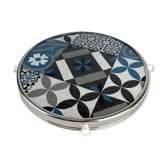 Plateau tournant verre et inox motif carreaux de ciment