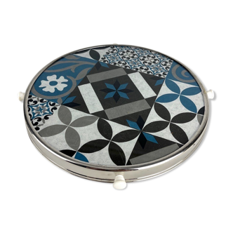 Turntable glass and stainless steel pattern cement tiles