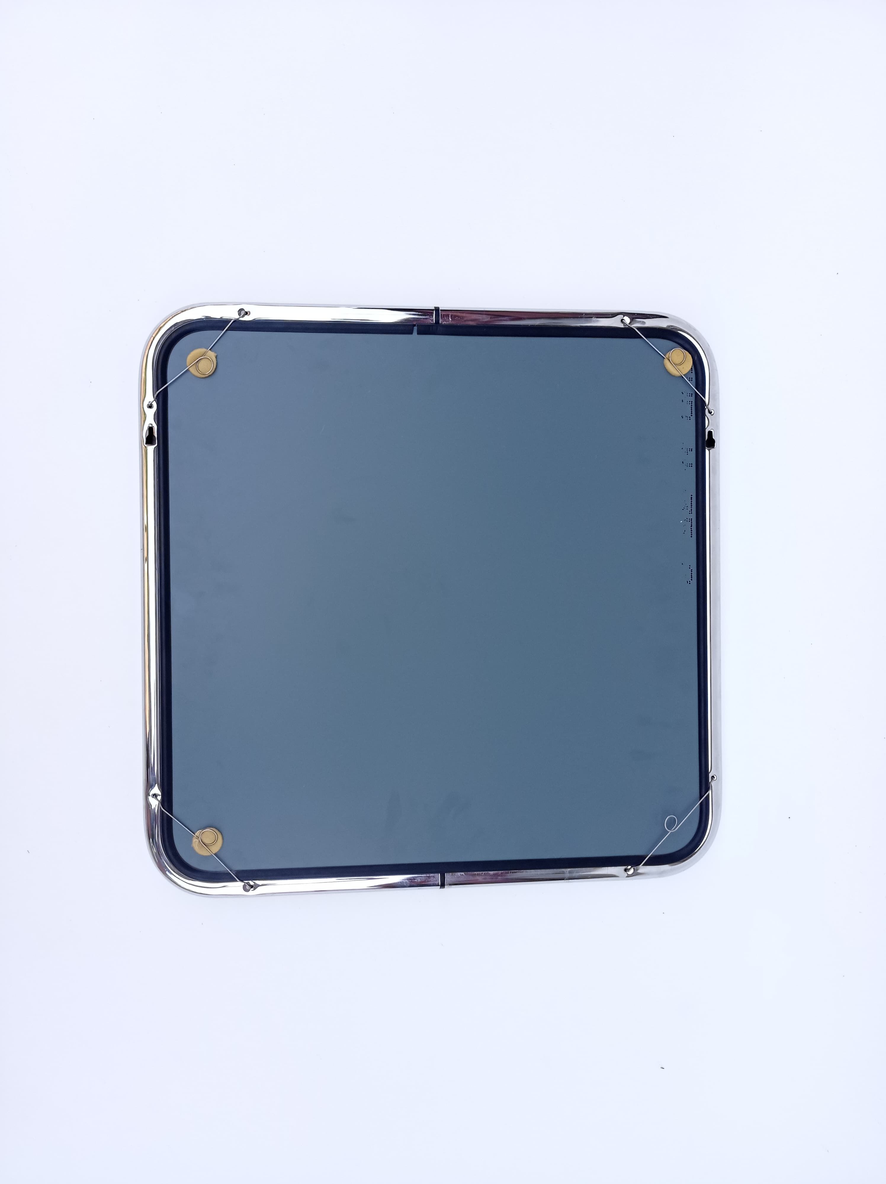 Square mirror in a chrome-plated metal frame, 1970s