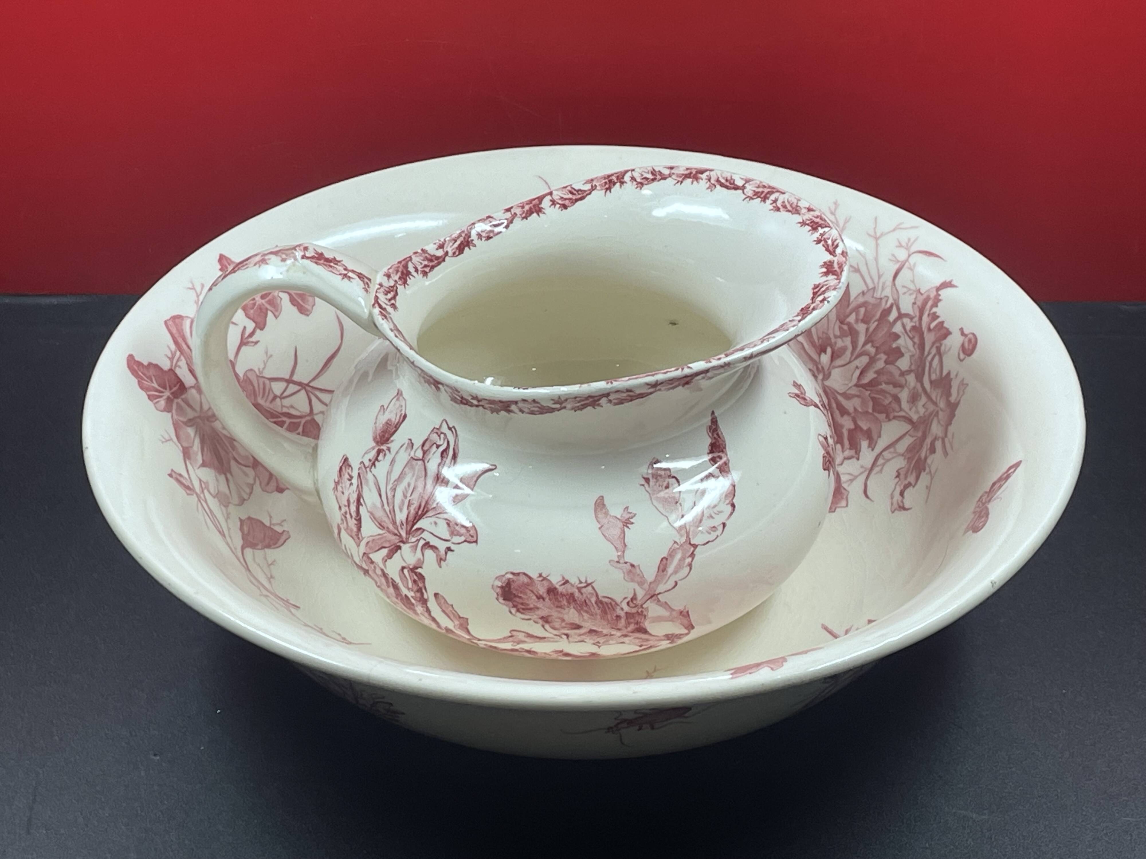 Broc toilet service and bowl in earthenware from gien "varied flowers & cactus