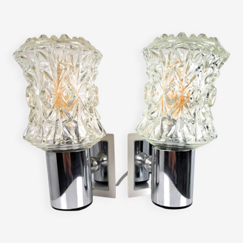 Pair of vintage 70s glass wall lamps by Targetti Sankey