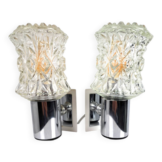 Pair of vintage 70s glass wall lamps by Targetti Sankey