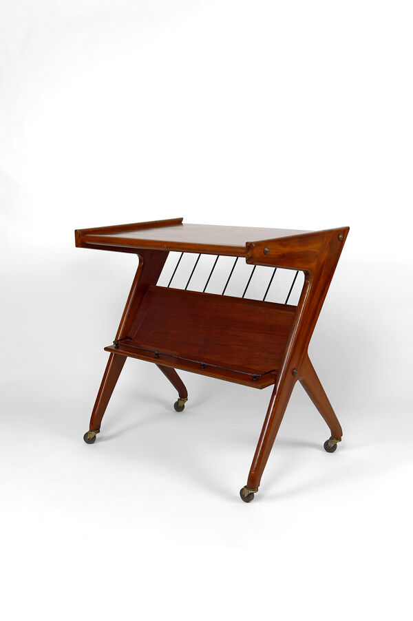 Desserte roulante en teck, Mid-century Modern, Italie, circa 1950