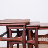 Series of three Danish nesting tables in Teak and canning by Erling Torvits for Heltborg Mobler.