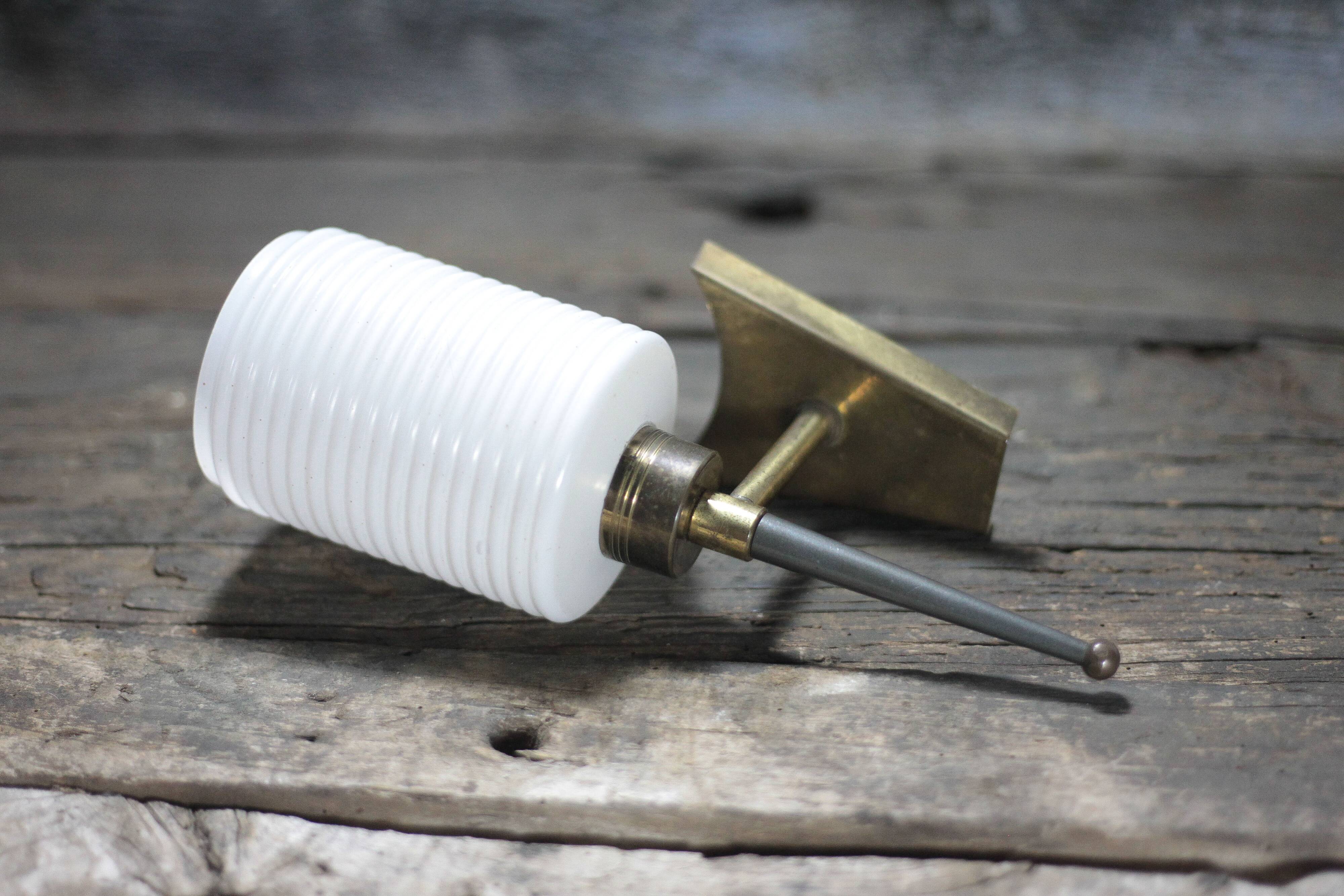 Brass wall light, black lacquered metal and white opal glass, 50s.