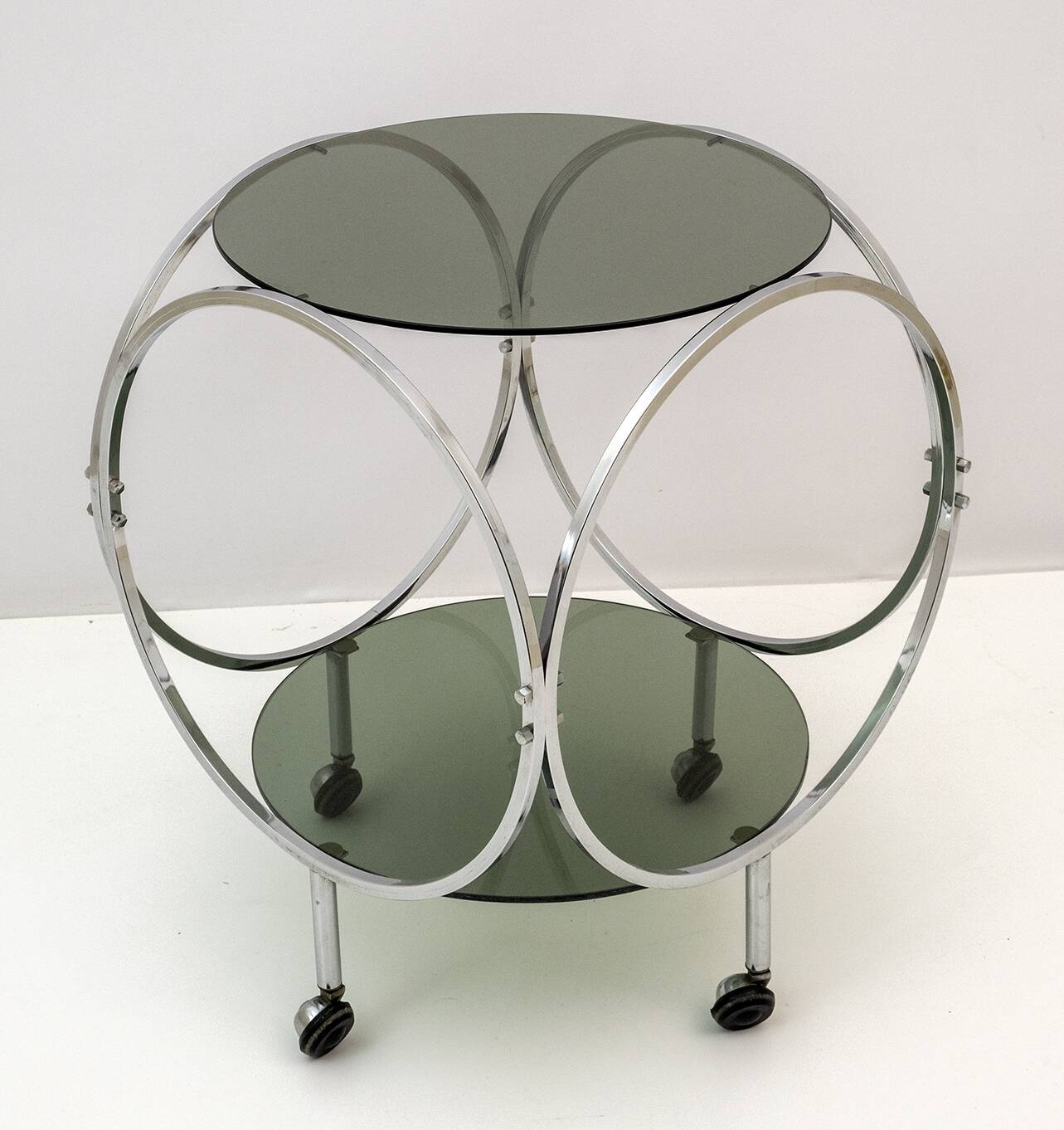 Space Age Vintage Steel and Smoked Glass Coffee Table, 1970s