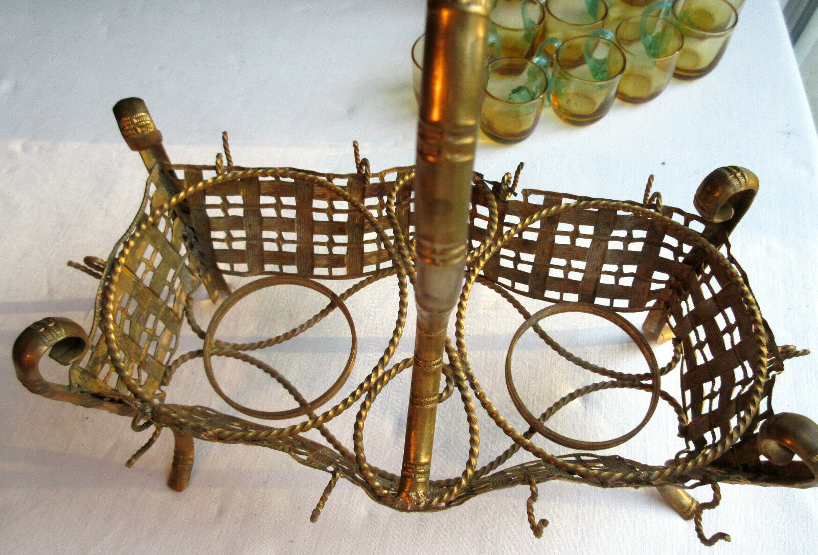 Cabaret Cave liqueur George SAND: 2 carafes 10 Legras glasses - brass basket