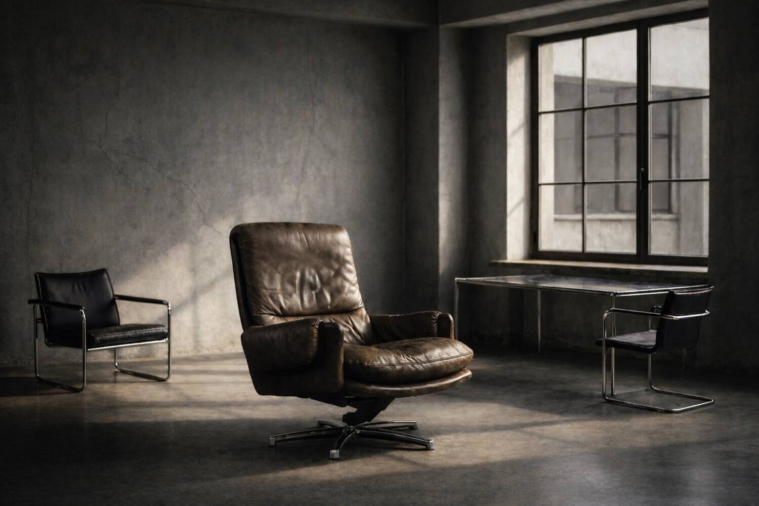 Vintage Mid-Century German Modern Leather Lounge Swivel Chair, 1960s