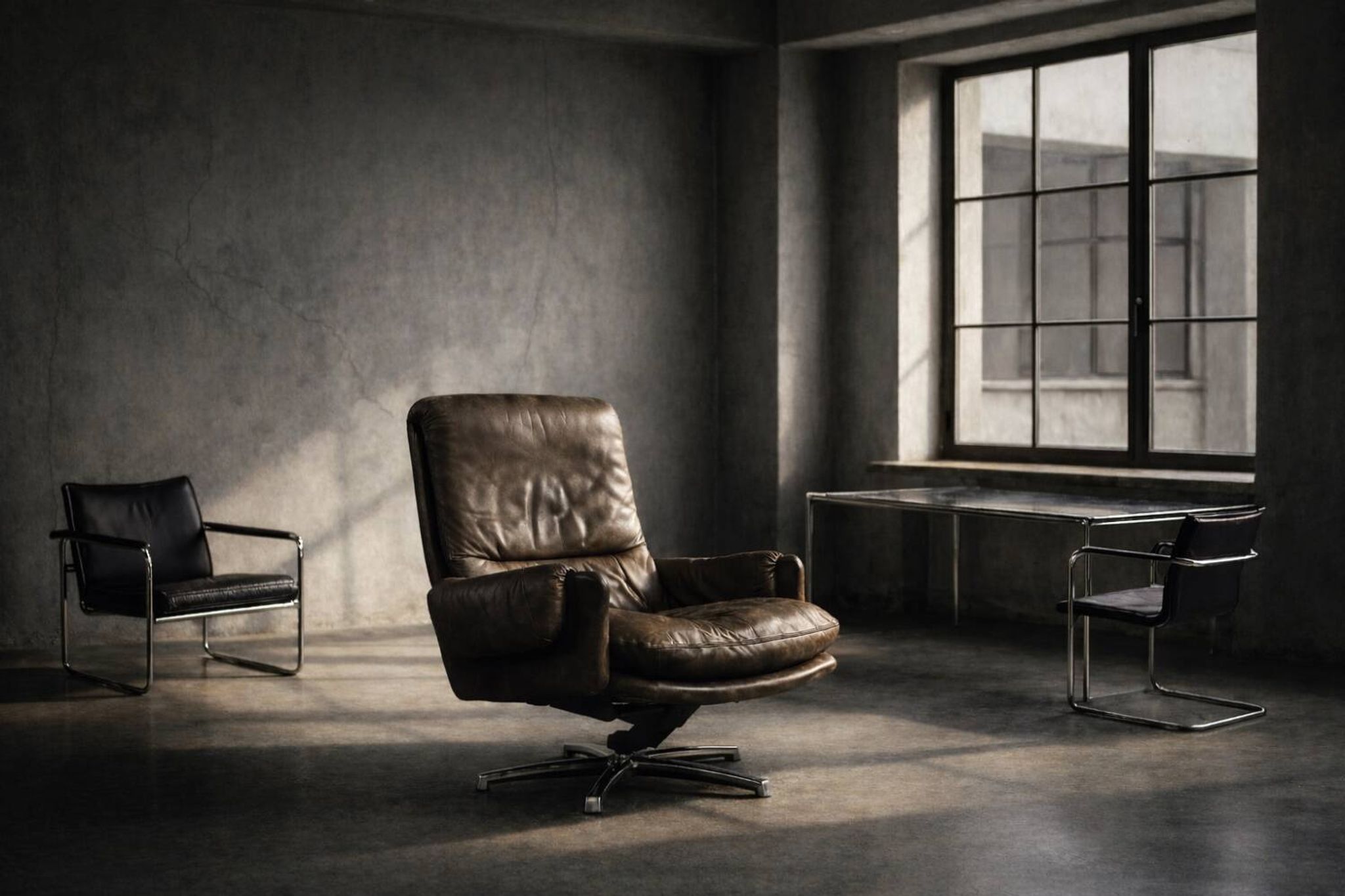 Vintage Mid-Century German Modern Leather Lounge Swivel Chair, 1960s