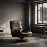 Vintage Mid-Century German Modern Leather Lounge Swivel Chair, 1960s