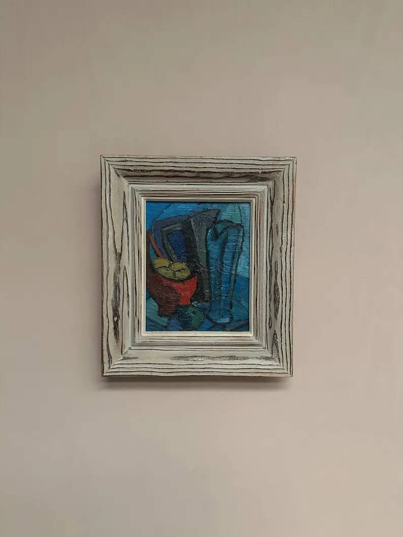 Original Swedish Oil on Panel - 'Still Life with Jugs and Fruits' by Stig Thiderman - Signed - Vintage - Framed