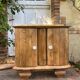 Small accent table / Art Deco bedside table in solid oak and beige marble