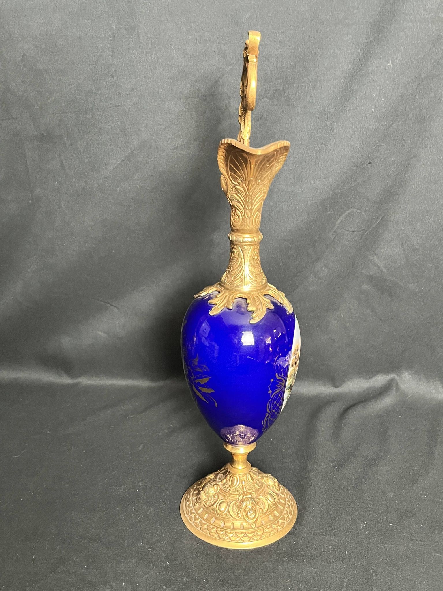 Royal blue porcelain ewer signed early 20th century