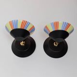 Set of 2 Vintage Murano Glass Wall Lamps with Multicolor Striped Shades and Matte Black Holders