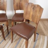 Ensemble de 4 chaises Art déco en bois sculpté