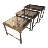 Set of 3 vintage smoked glass nesting tables