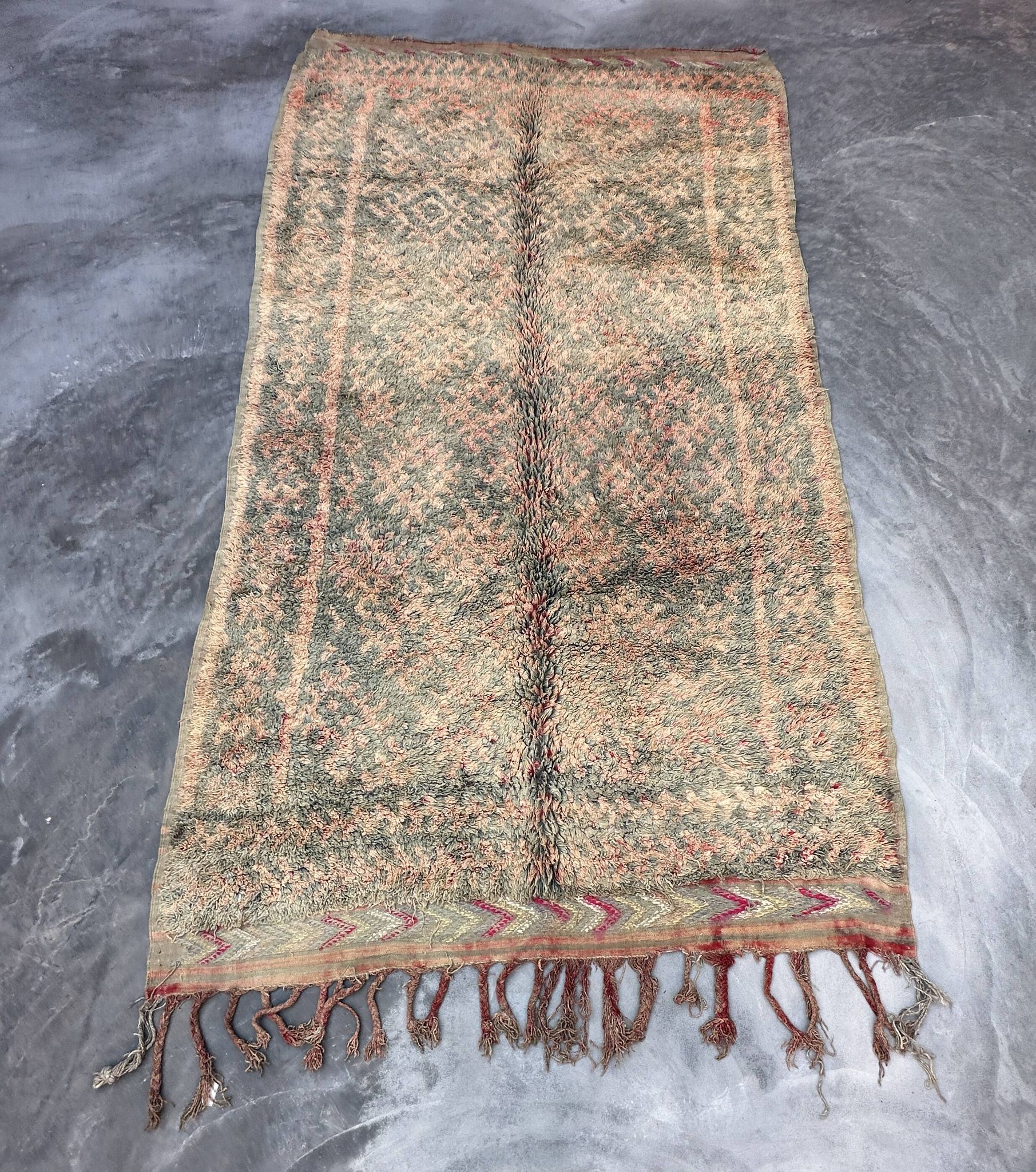 Tapis Marocain pêche et vert - 220 x 388 cm