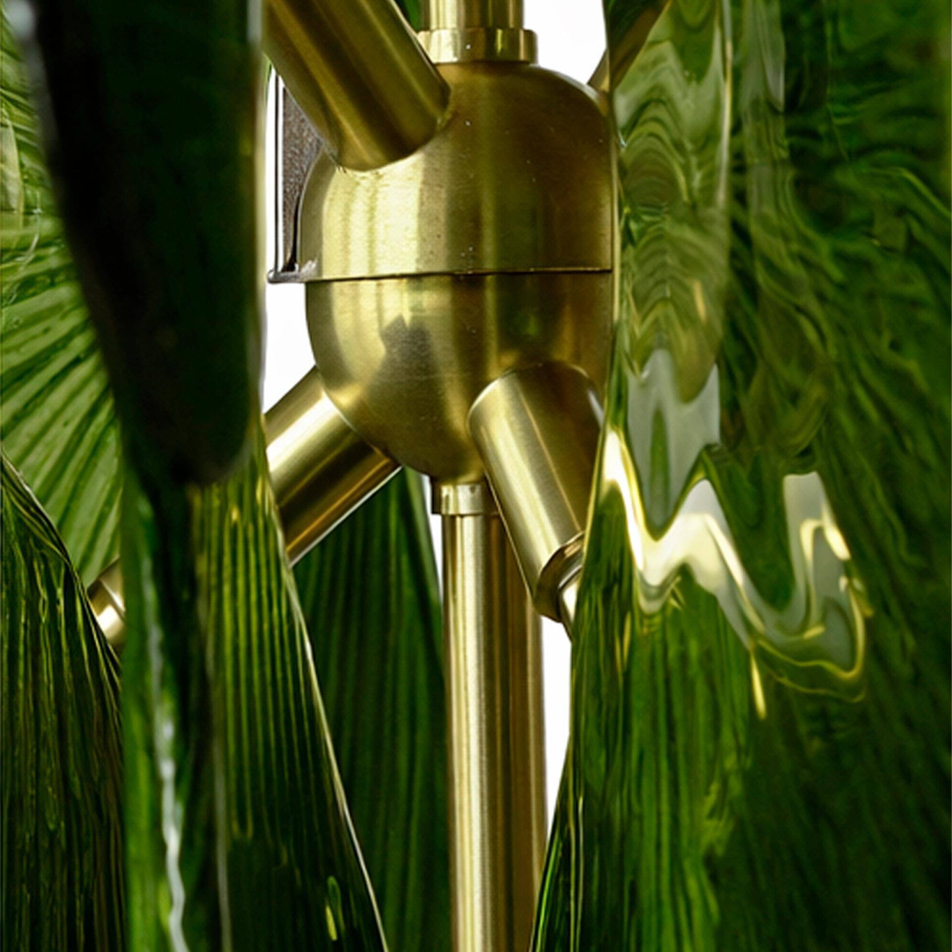 Midmodern Style Italian Brass Pendant Lamp with Bright Green Murano Glass Slabs