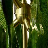 Midmodern Style Italian Brass Pendant Lamp with Bright Green Murano Glass Slabs