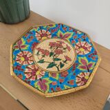 Octagonal dessert plate in Longwy enamels
