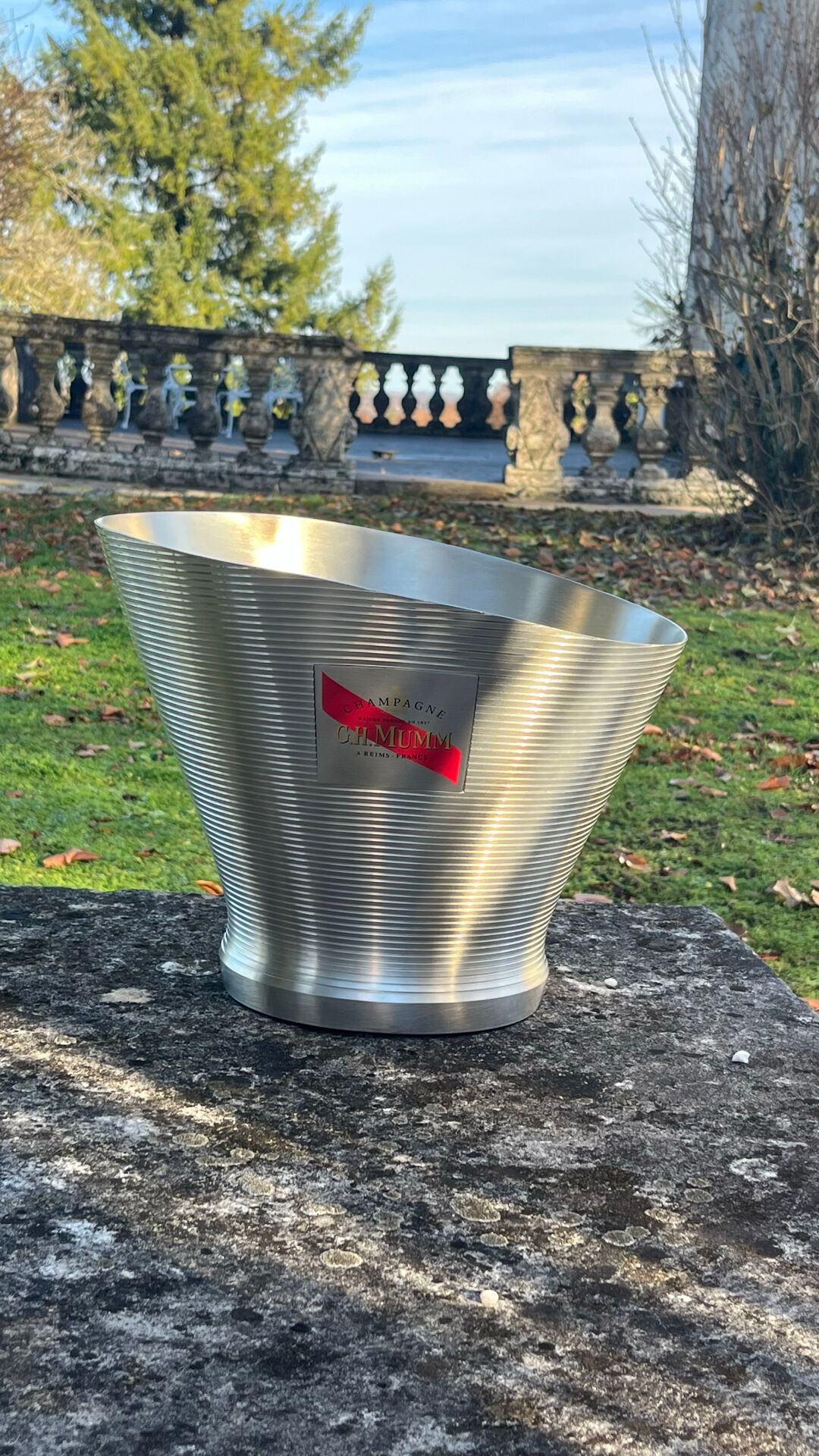 Mumm champagne bucket, vintage pewter vasque