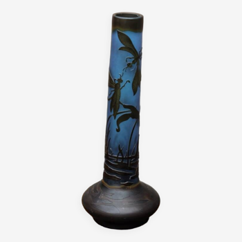 Vase with dragonflies, glass paste, in the style of Gallé