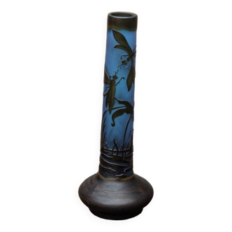 Vase with dragonflies, glass paste, in the style of Gallé