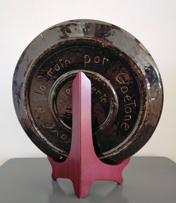 Plat du Dauphiné vintage en terre cuite vernissée Gaetana Décor vignes