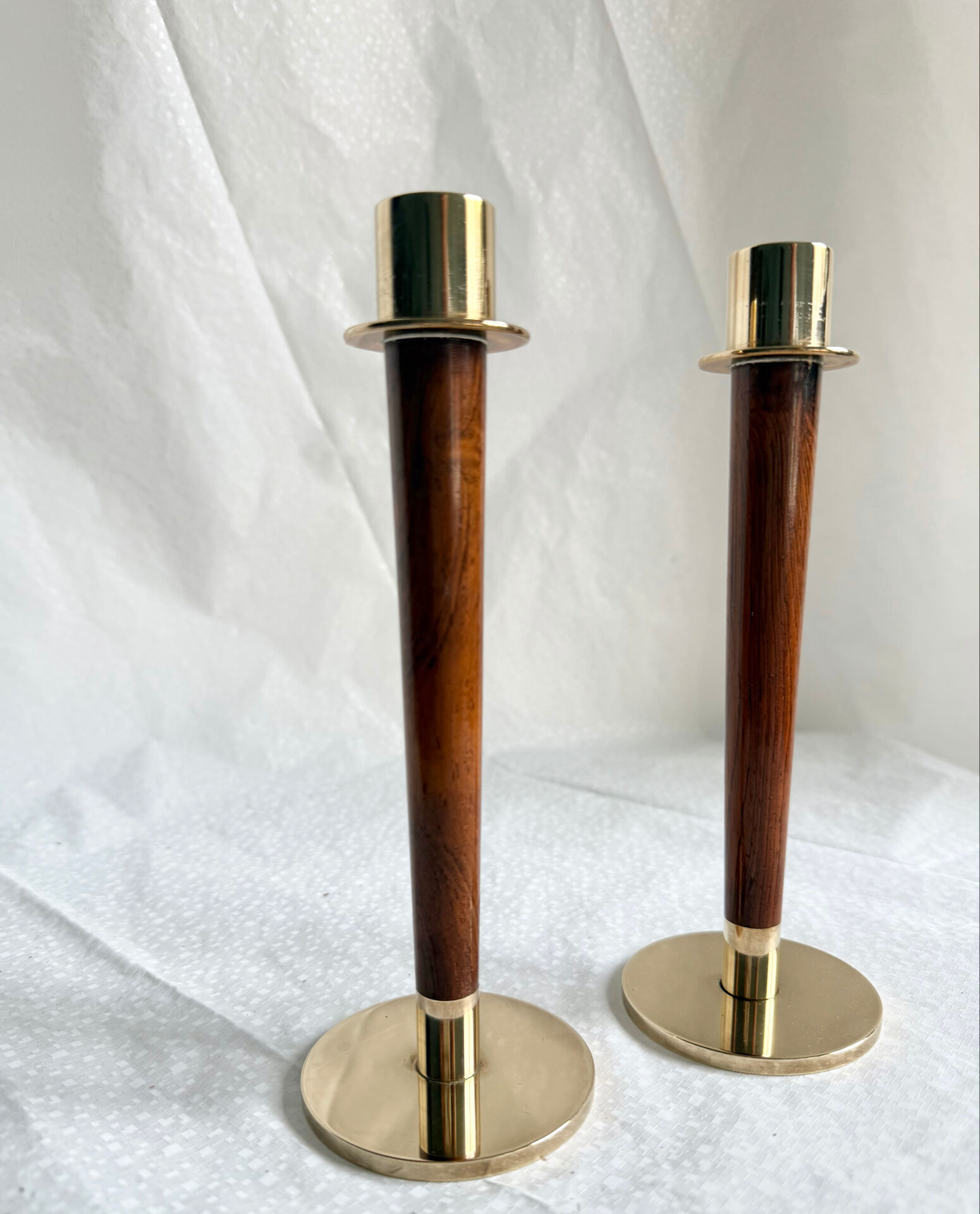 Pair of Danish Art Deco Candle Holders  in Wood & Brass