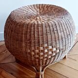 Wicker and rattan ball pouf. 70s/80s