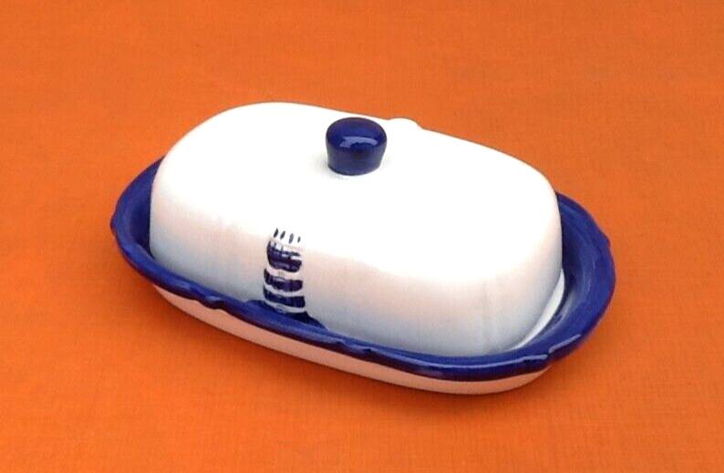Ceramic butter dish with Maritime Lighthouse decor
