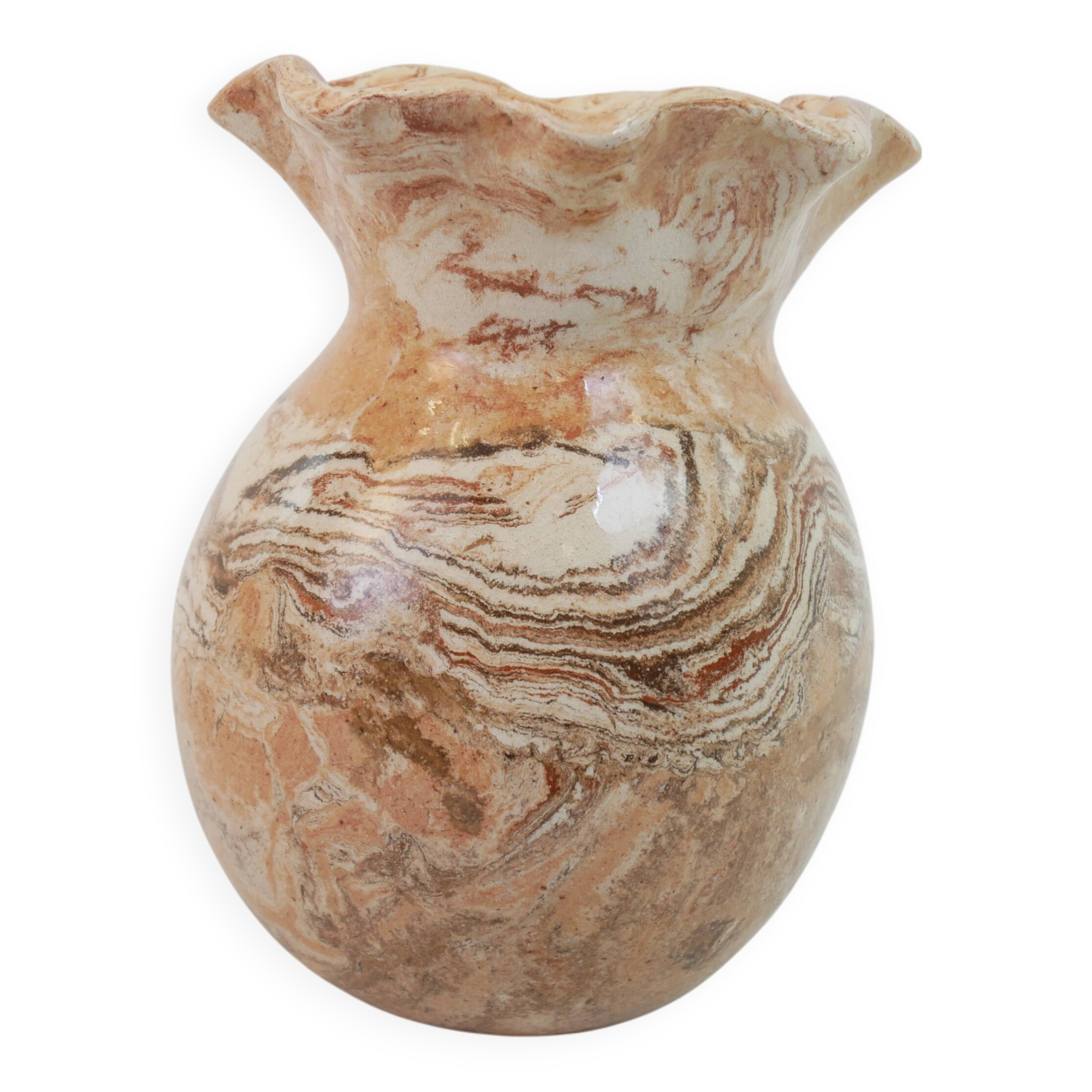 Round vase with corolla neck in ochre mixed earth