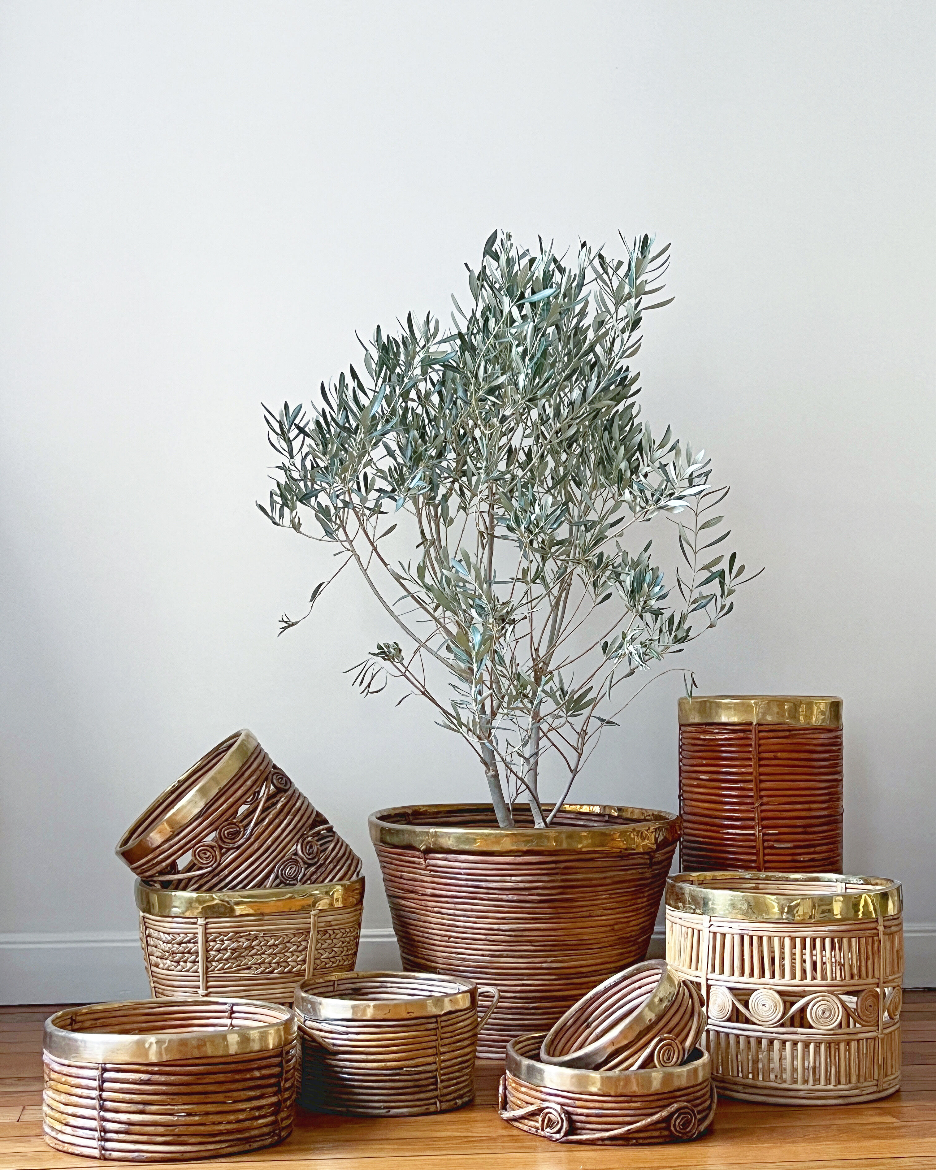 Bamboo and brass basket
