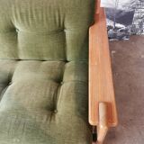 Scandinavian velvet and wood sofa