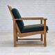Fauteuil de salon scandinave des années 1970, laine verte pour meubles, bois de chêne massif.