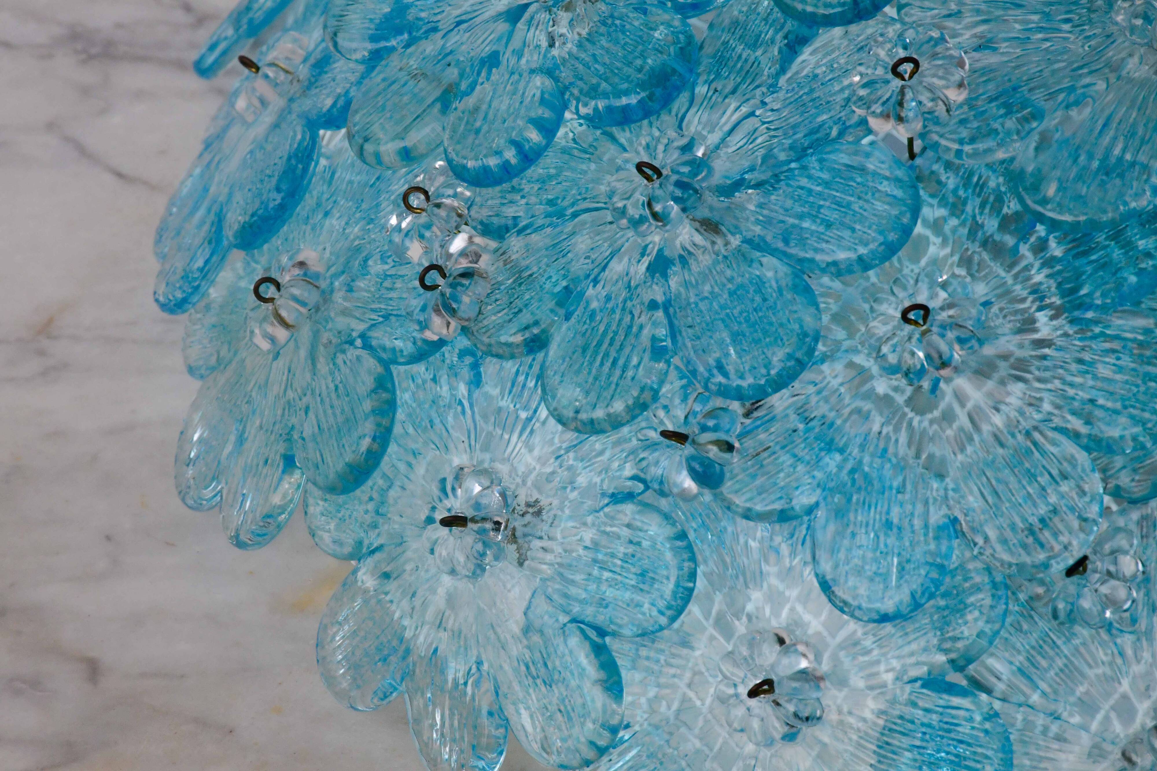 Amazing Murano ceiling light blu rubino flower by Seguso for Venini, Italy