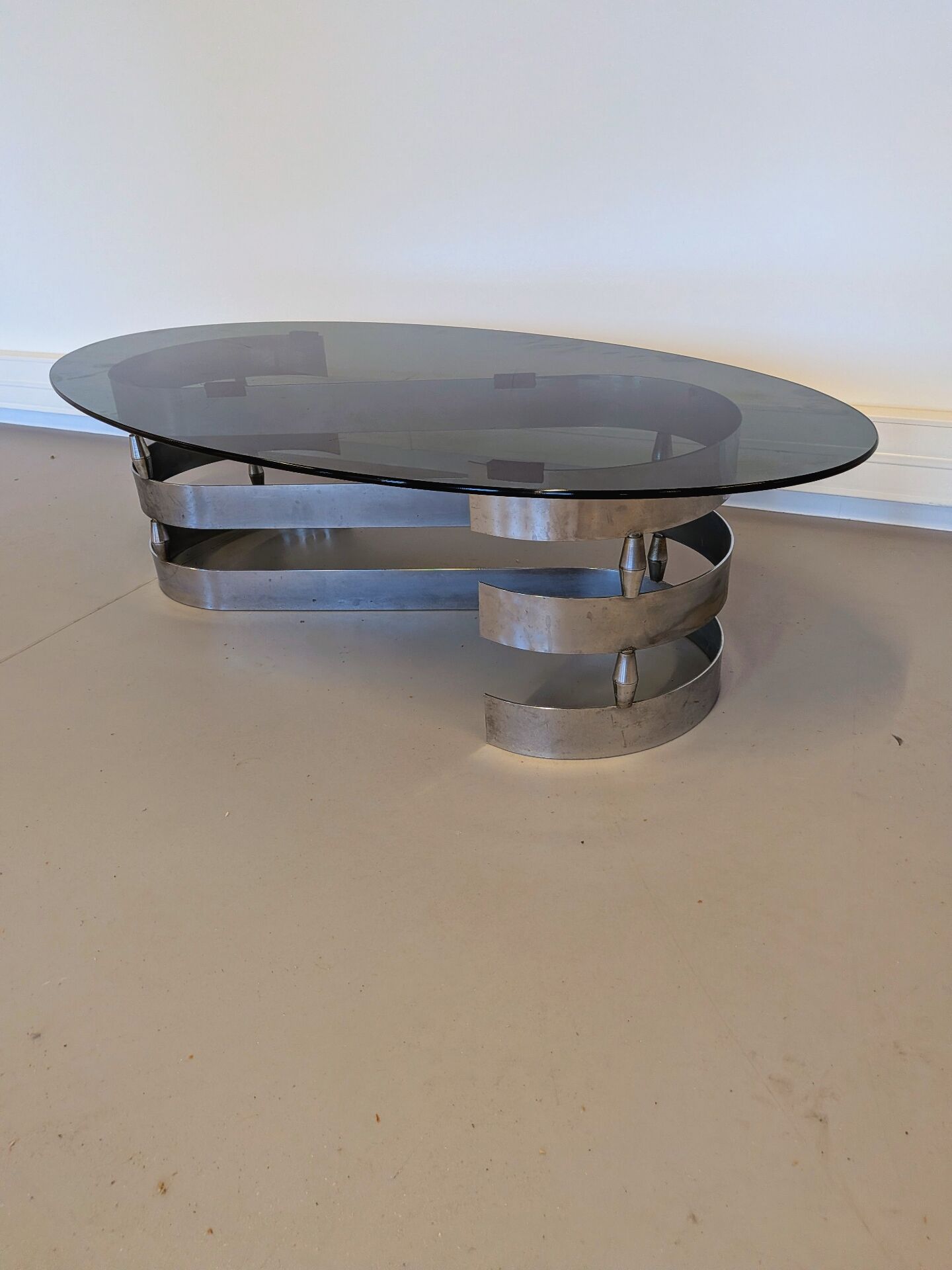 Vintage coffee table in smoked glass designed by Knut Hesterberg.