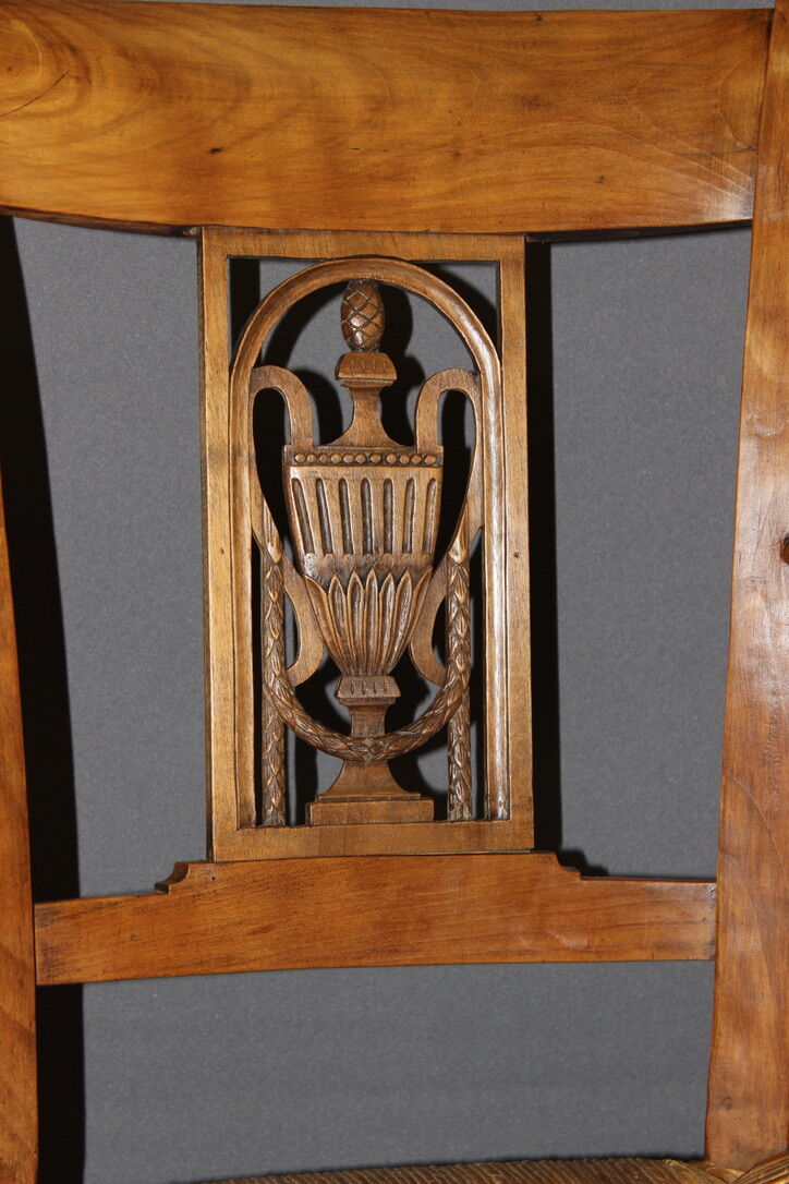 Pair of straw armchairs in cherry wood Directoire early XIX