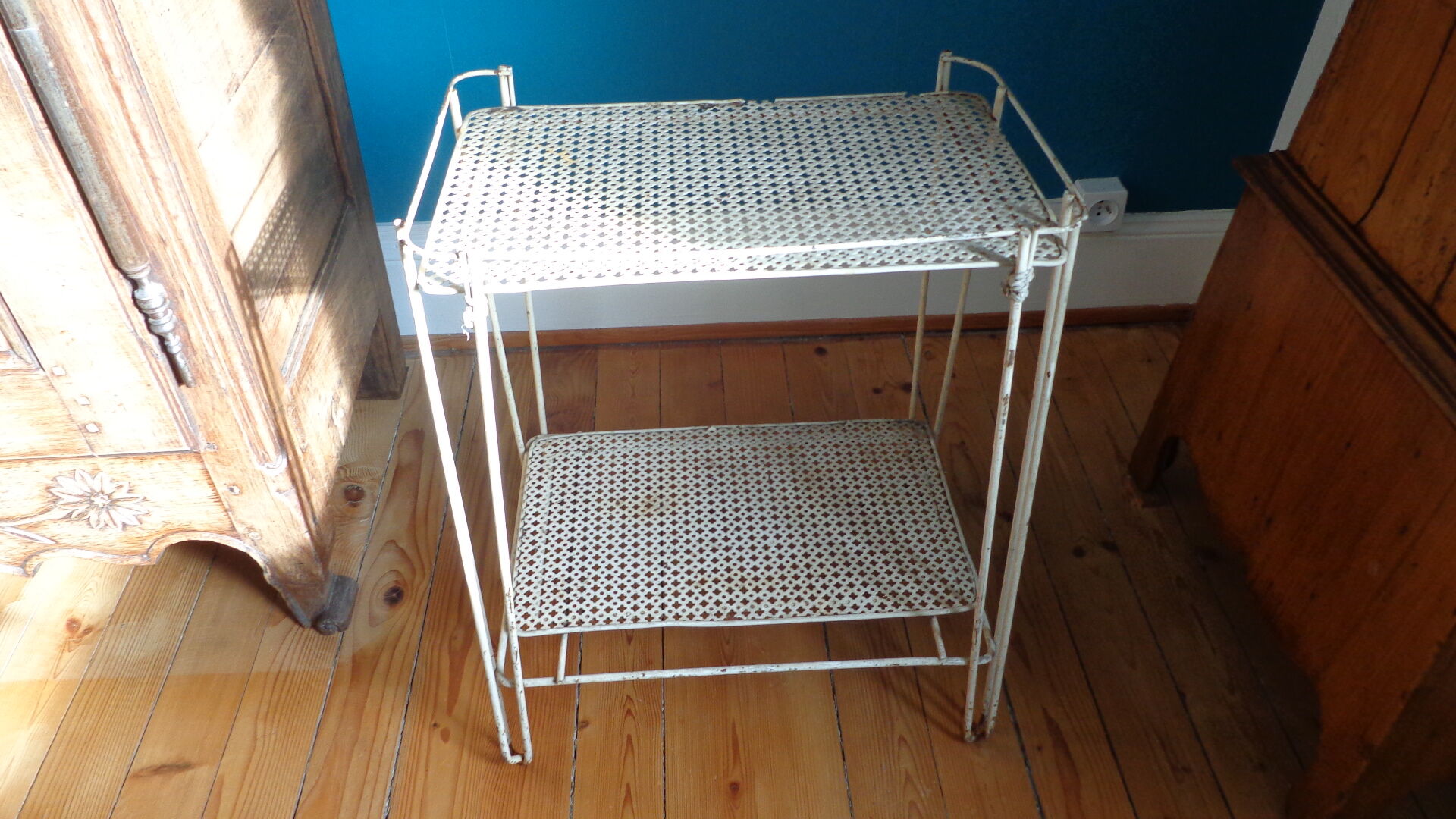 Vintage perforated metal shelf