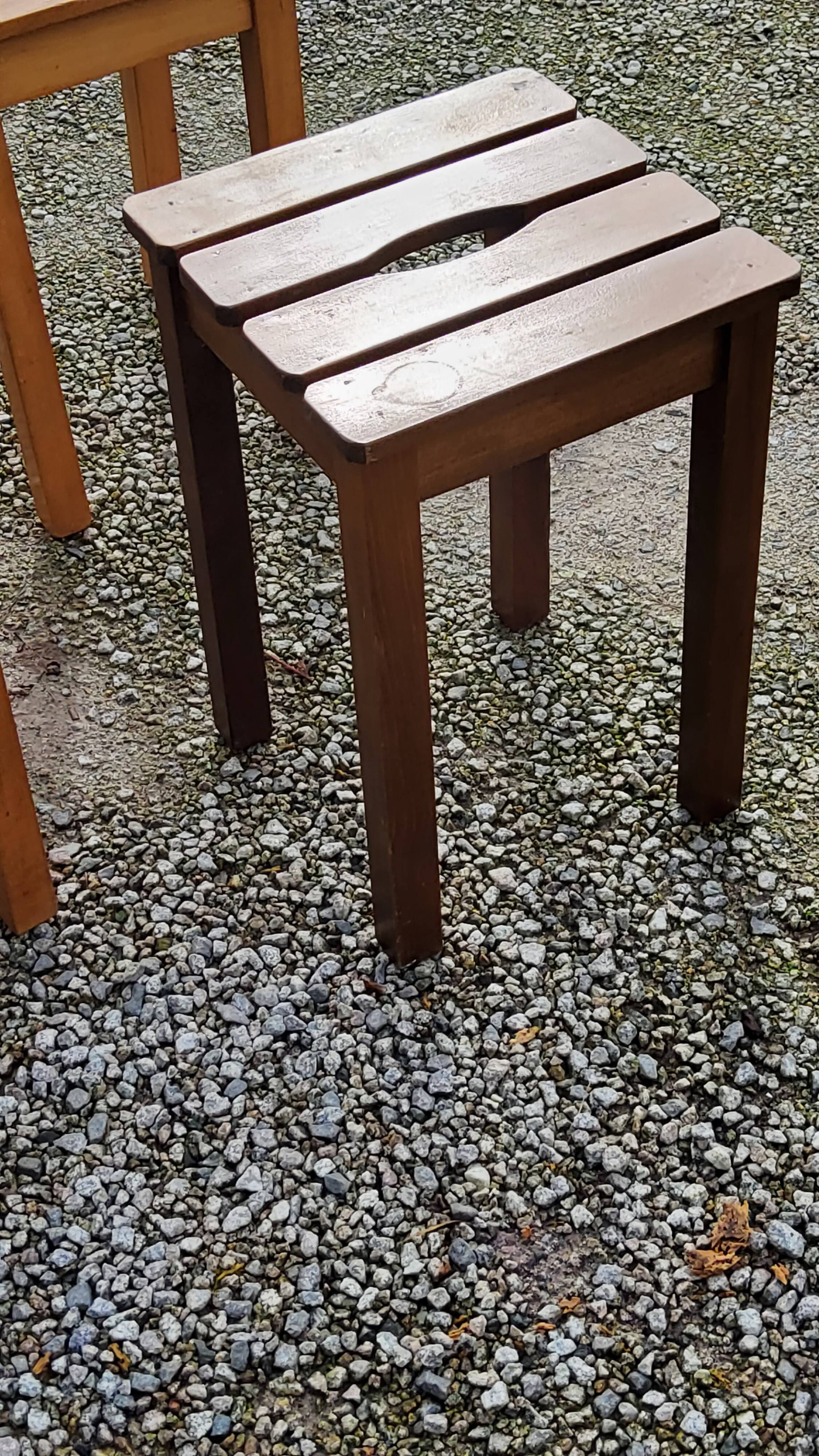 Set of 4 vintage stools in solid beech with slats
