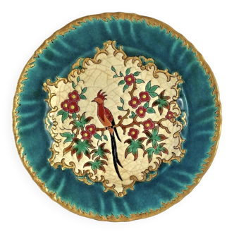 Old Longwy enamelled bird plate