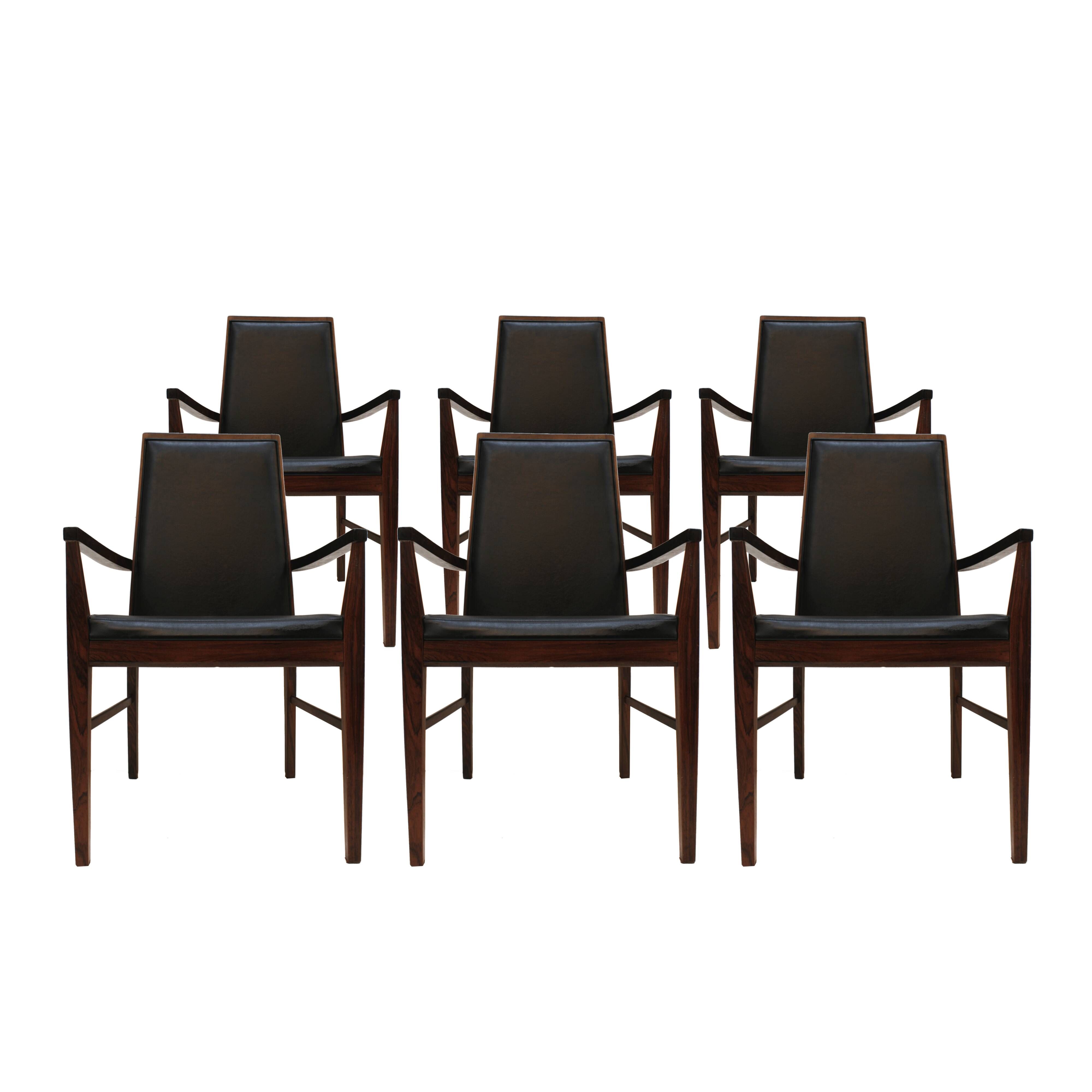 Arne Vodder Mid-Century Modern Set of Six Leather Dyrlund Danish Chairs, 19