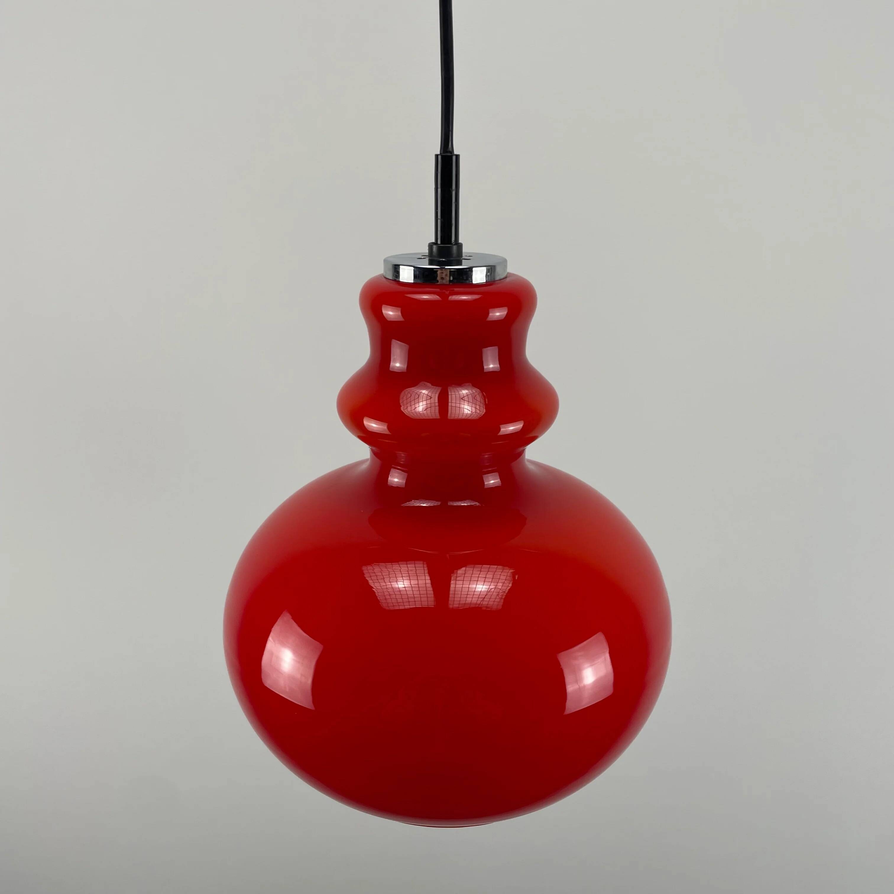 Red glass pendant by Peill and Putzler 1960