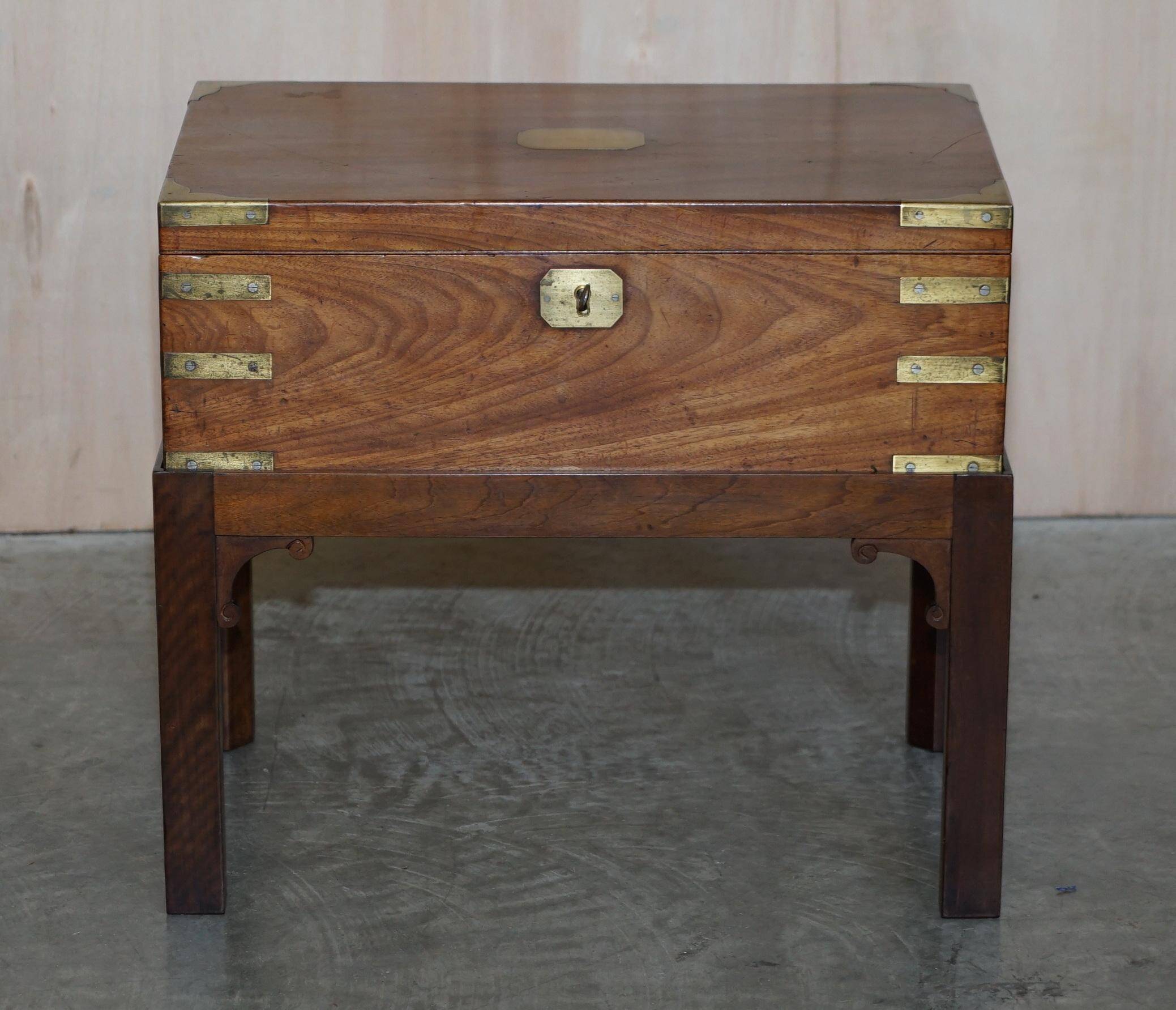 Antique hardwood military campaign desk with writing slope.