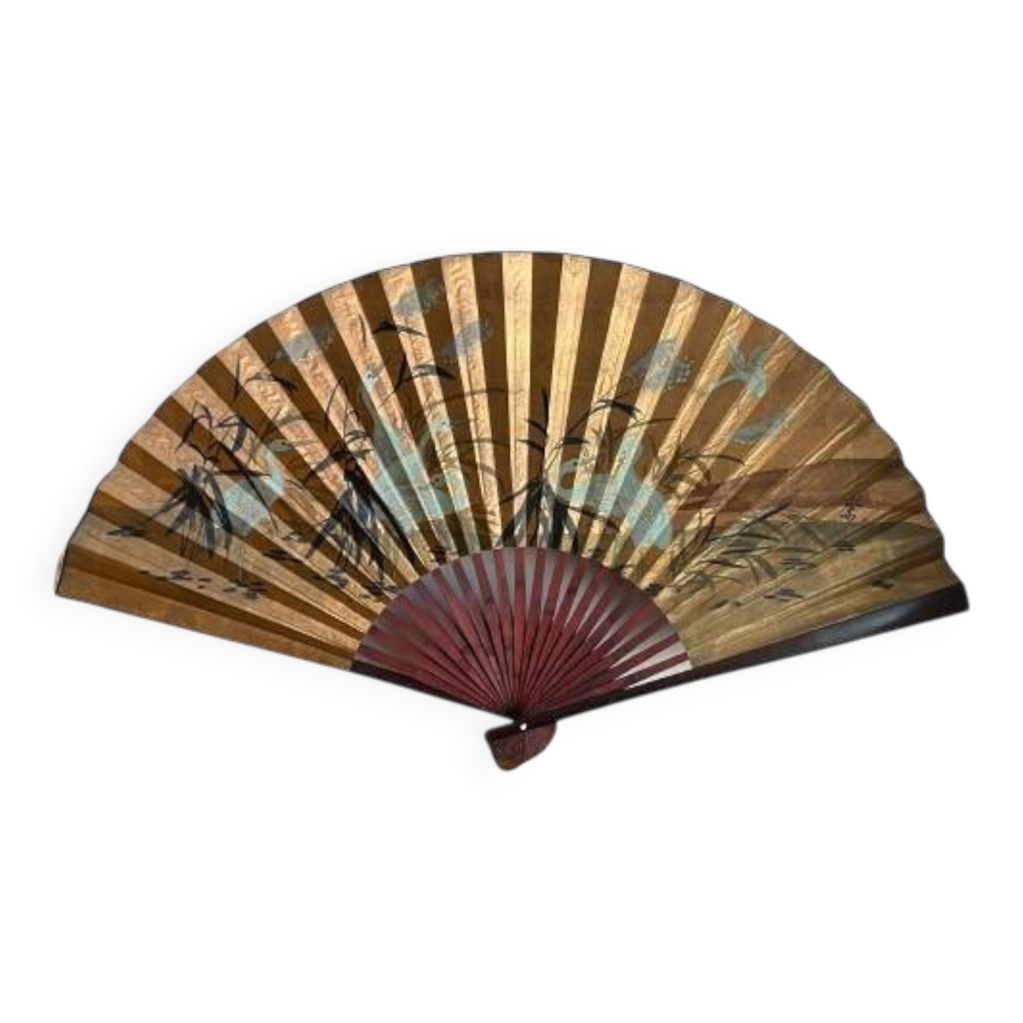 Vintage XXL wall fan hand-painted, Ibis