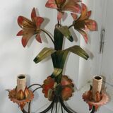 Pair of vintage floral wall sconces in Italian Florentine style metal.