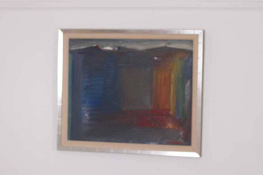 Original mid-century Swedish oil on panel – “City” by Tore Hultcrantz – vintage & framed – 74 × 62 cm (29.1" × 24.4")