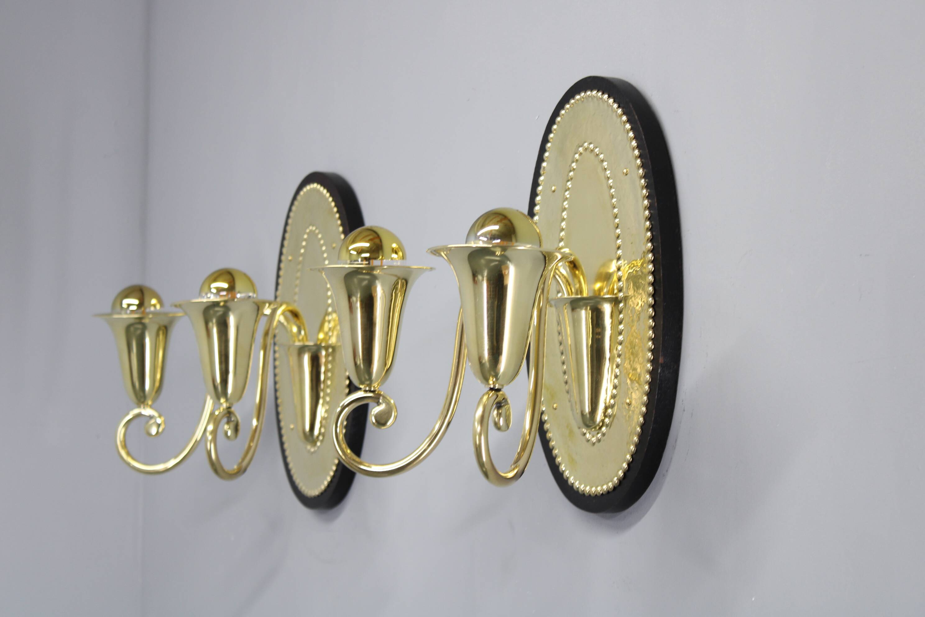 Art Nouveau brass wall sconces Hoffmann style, 1920s