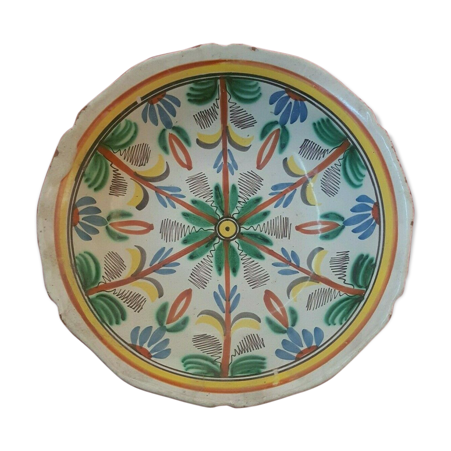 Large dish salad bowl painted hand Jatte Nevers 18th-XIXth